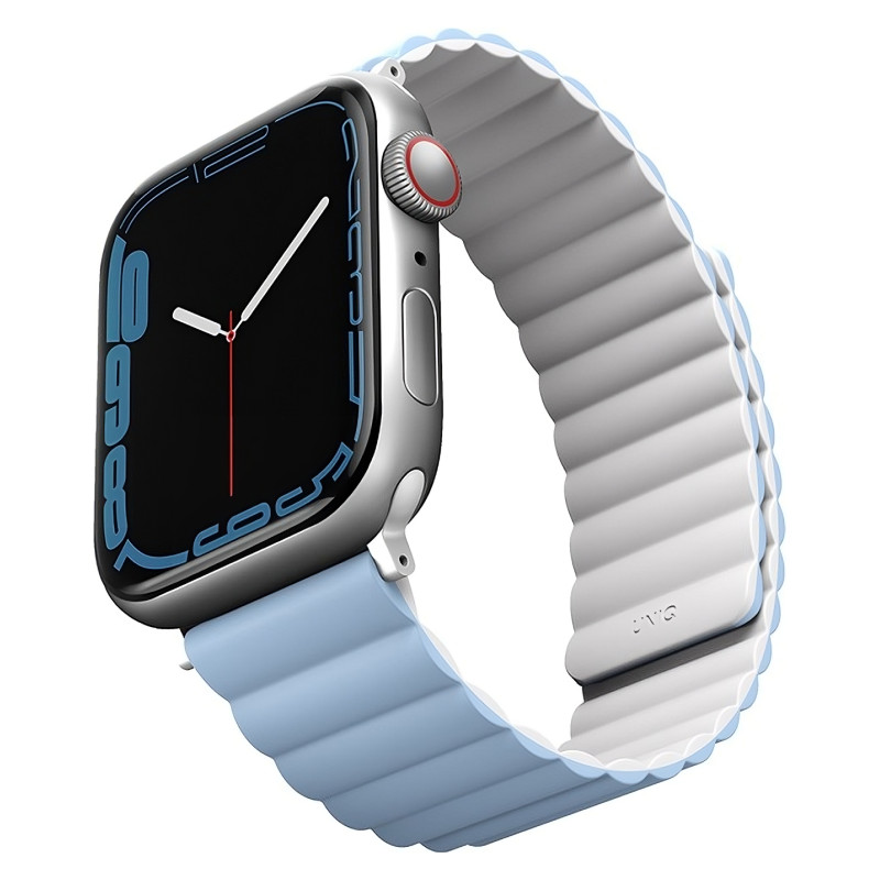 Ремешок силиконовый двусторонний Uniq для Apple Watch (44,45,46,49 мм), белый-голубой Ремешок силиконовый двусторонний Uniq для Apple Watch (44,45,46,49 мм), белый-голубой