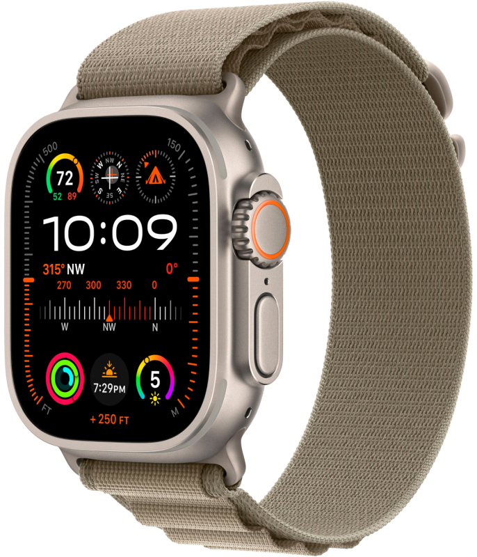Фото Apple Watch Ultra 2 GPS + Cellular, 49 мм, корпус из титана, ремешок Alpine цвет оливковый, L Фото Apple Watch Ultra 2 GPS + Cellular, 49 мм, корпус из титана, ремешок Alpine цвет оливковый, L